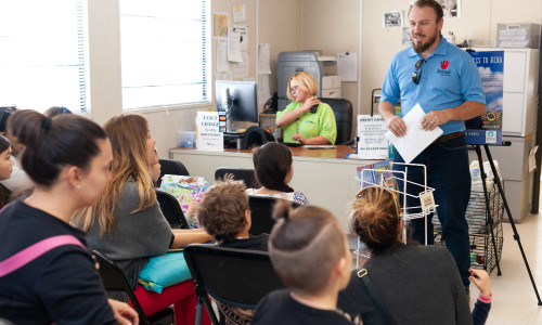 Volunteer in a classroom of students